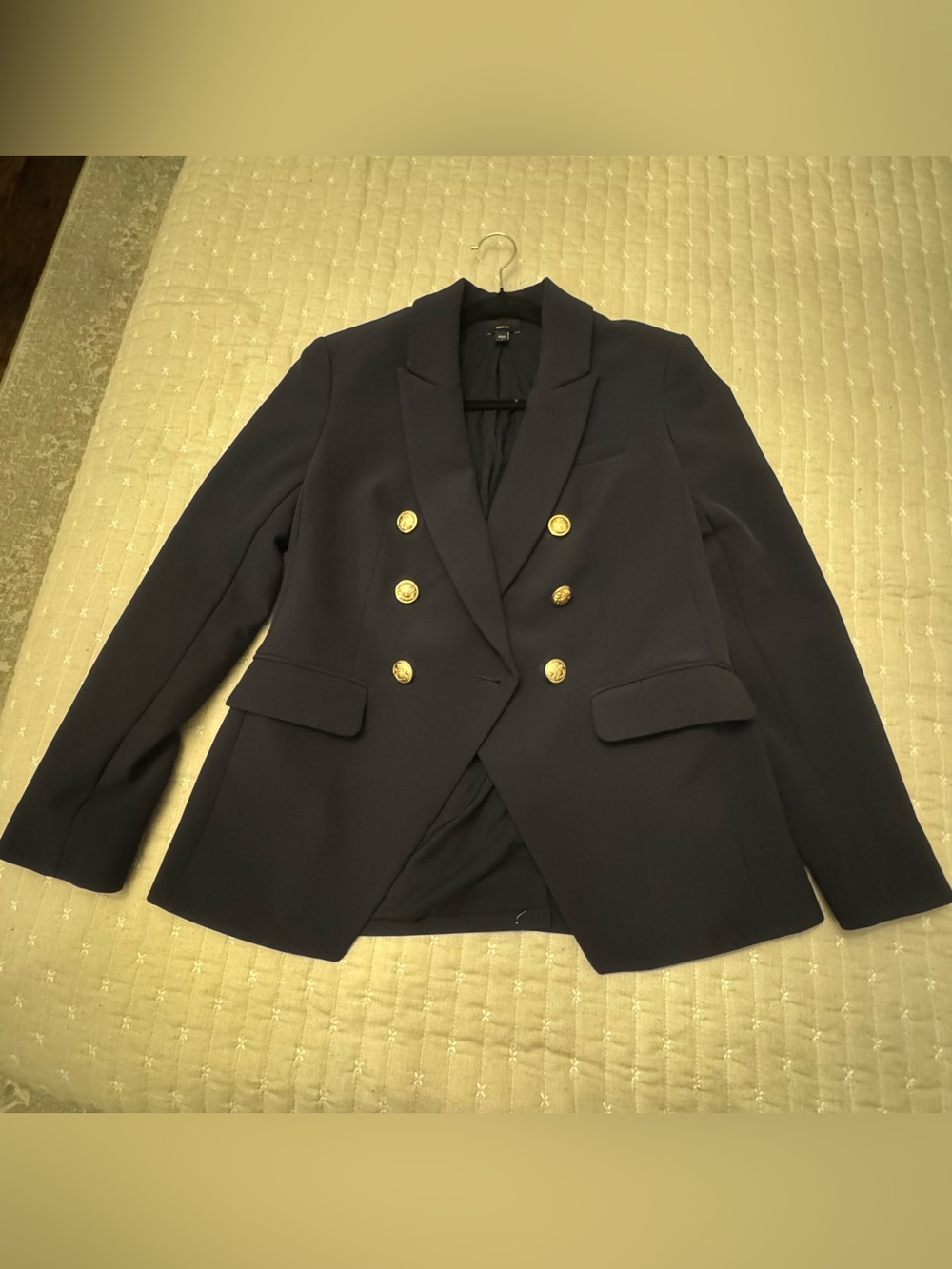 Express Navy Double-Breasted Blazer with Gold Buttons